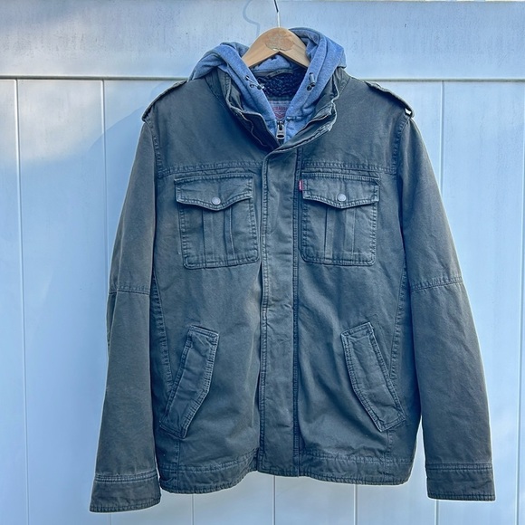 Levi's Cotton Sherpa Lined Trucker Jacket in MILITARY GREEN Size M Coat - Picture 7 of 14